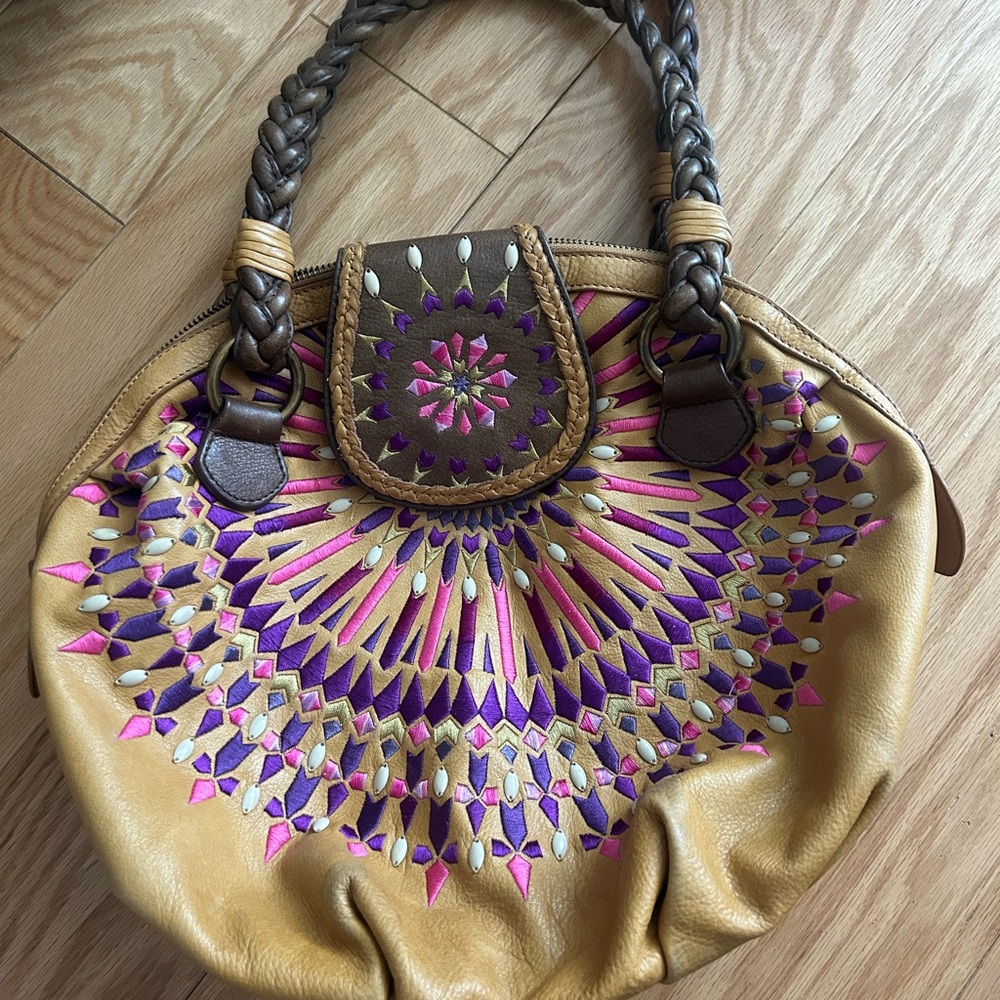 Isabella Fiore Serena Tan and Purple Women's Shoulder Bag